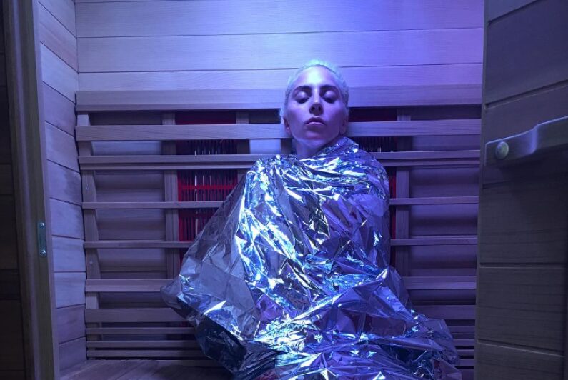 Lady Gaga in an infrared sauna for chronic back pain