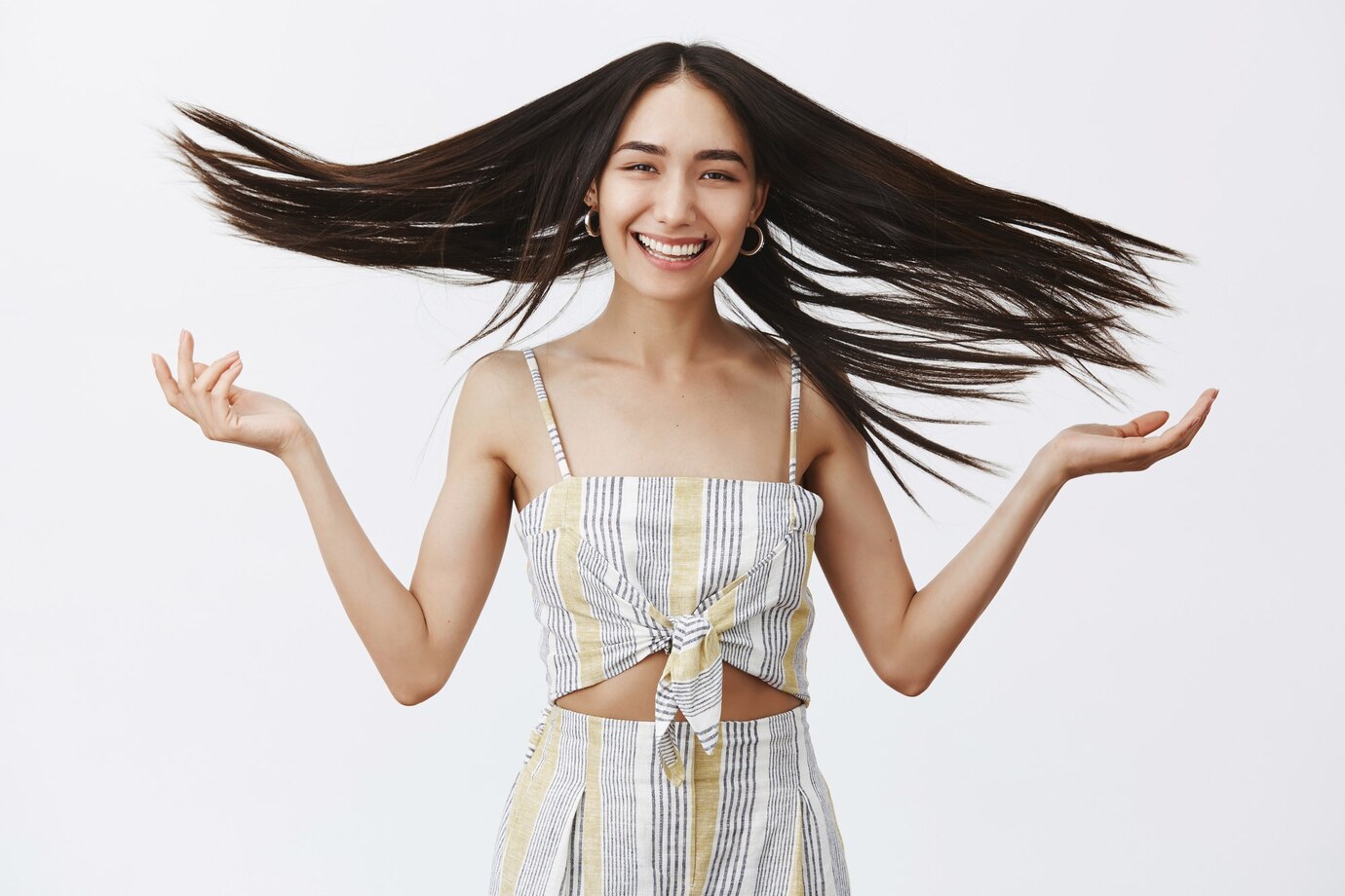 Woman with very healthy hair after infrared sauna session